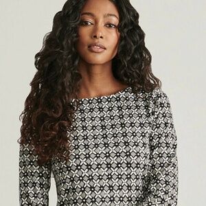 NWOT Hatley Mini dress Geometric Retro Long sleeve Black/white/magenta Size S